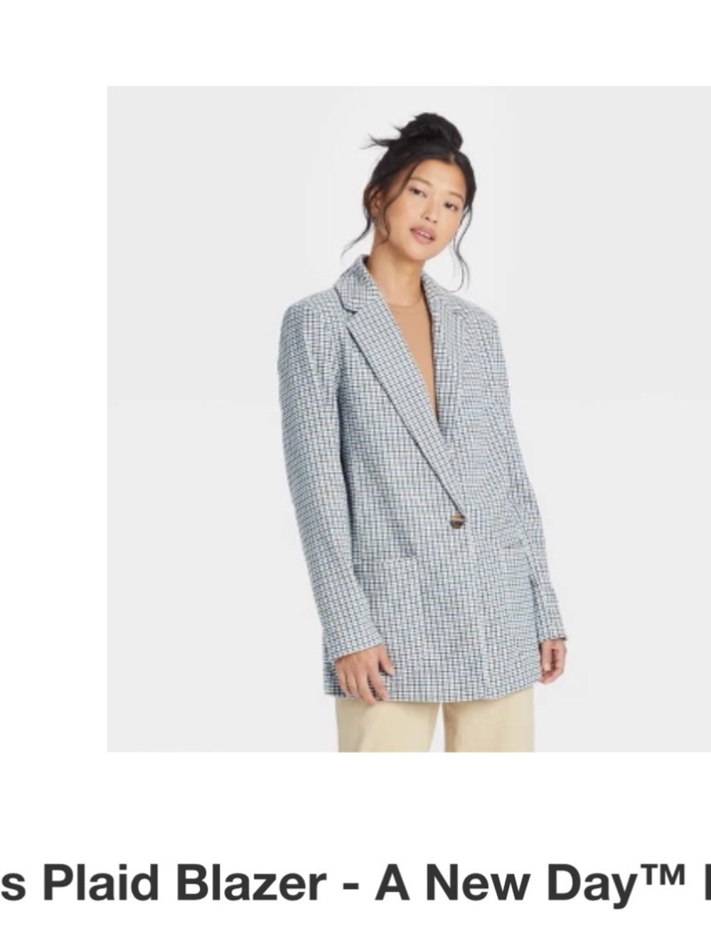 XS A New Day Blue and White Plaid Longline Blazer